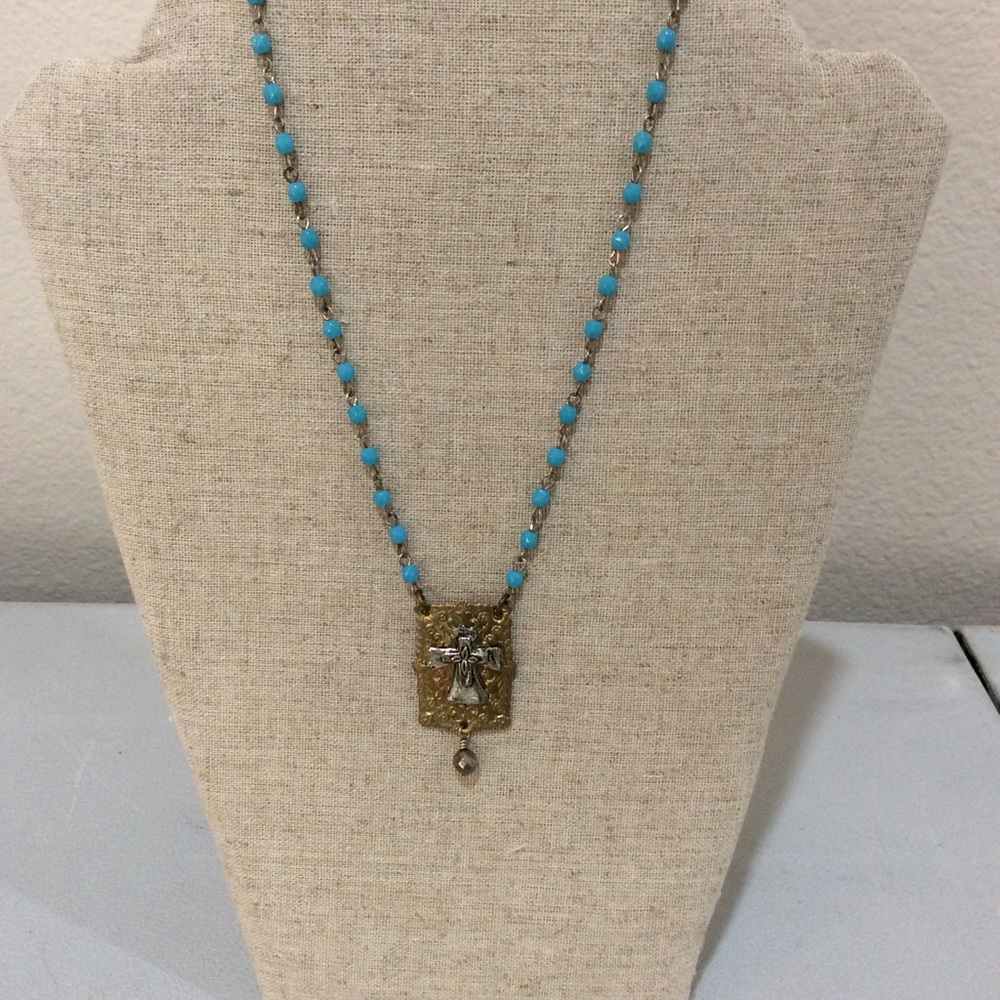 Turq and cross necklace